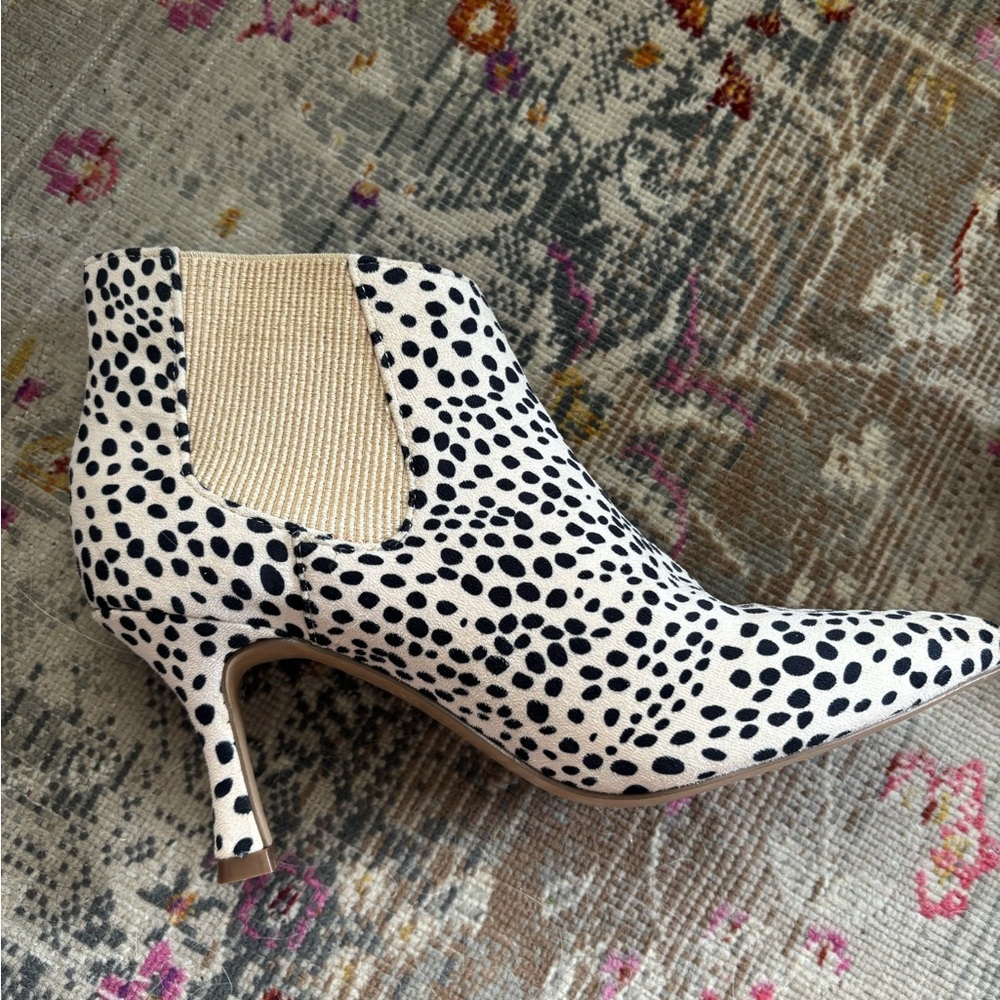 NWOT Dalmatian Print Black and White Suede Ankle Boots